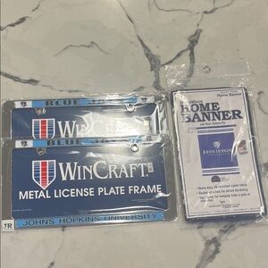 John Hopkins metal license plate frames and home banner